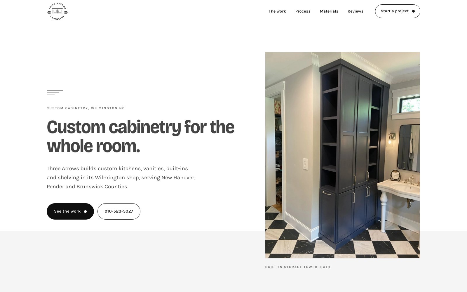 The new Three Arrows Cabinetry homepage concept