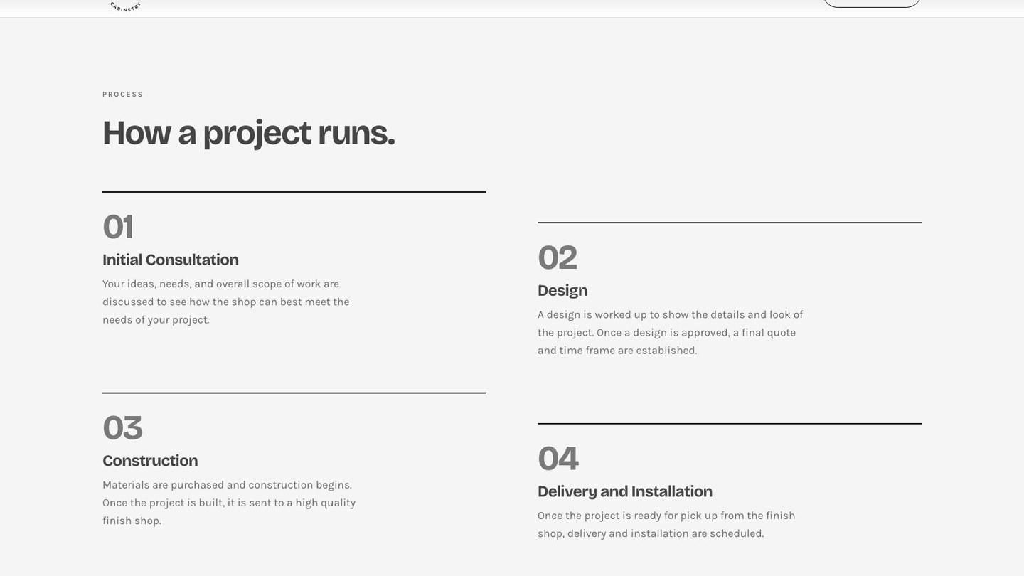 The process section of the new homepage
