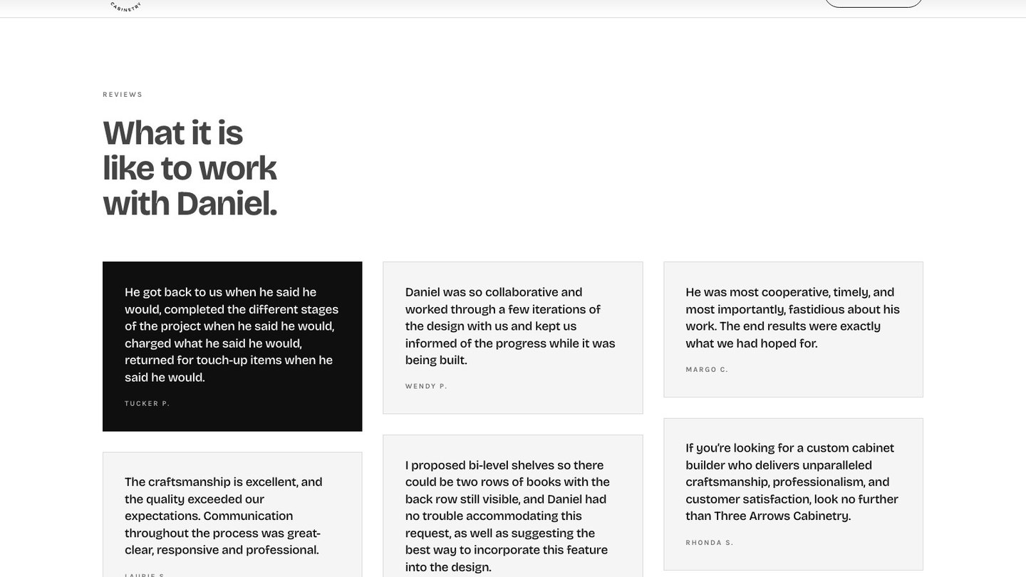 The reviews section of the new homepage